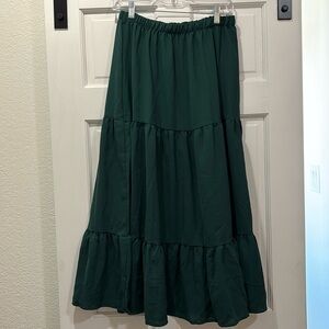 Cider 3 tiered green maxi skirt